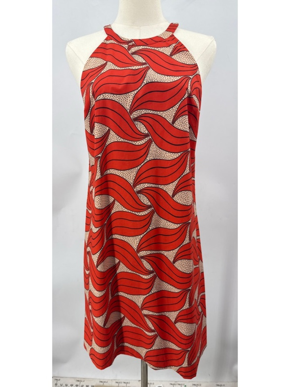 Ann Taylor Cotton blend Red Leaf Swirl Halter Dress 2 - Picture 3 of 9